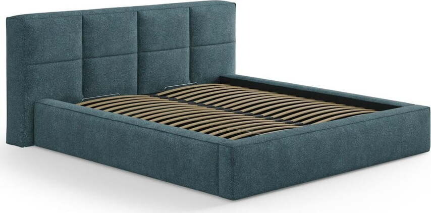 Modrá čalouněná dvoulůžková postel s úložným prostorem s roštem 140x200 cm Simon Darren – Micadoni