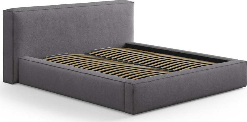 Tmavě šedá čalouněná dvoulůžková postel s úložným prostorem s roštem 200x200 cm Simon Olivia – Micadoni