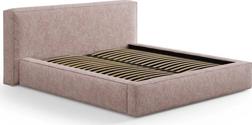 Světle růžová čalouněná dvoulůžková postel s úložným prostorem s roštem 200x200 cm Simon Olivia – Micadoni