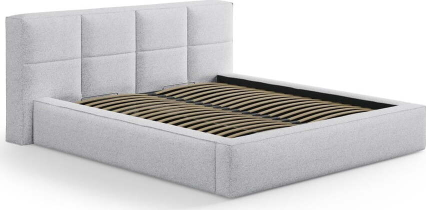 Světle šedá čalouněná dvoulůžková postel s úložným prostorem s roštem 200x200 cm Simon Darren – Micadoni