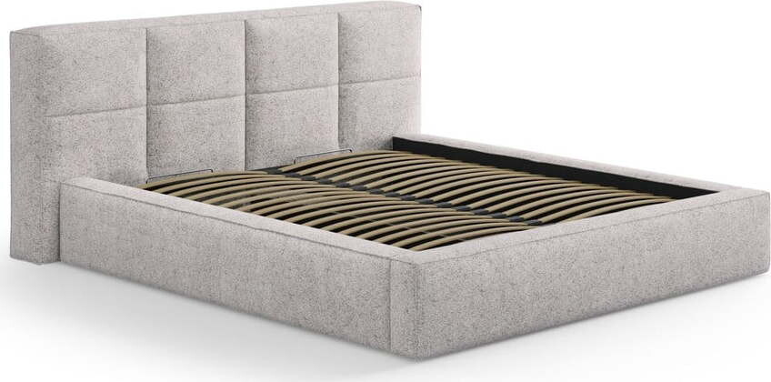 Béžová čalouněná dvoulůžková postel s úložným prostorem s roštem 160x200 cm Simon Darren – Micadoni