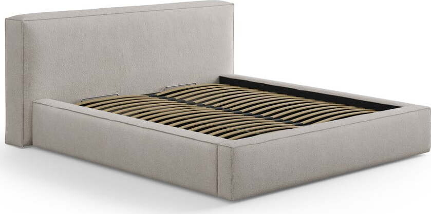 Světle šedá čalouněná dvoulůžková postel s úložným prostorem s roštem 140x200 cm Simon Olivia – Micadoni