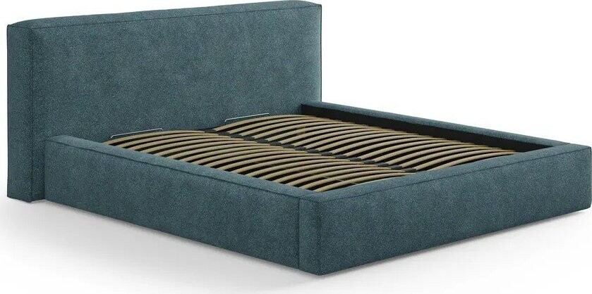 Modrá čalouněná dvoulůžková postel s úložným prostorem s roštem 140x200 cm Simon Olivia – Micadoni