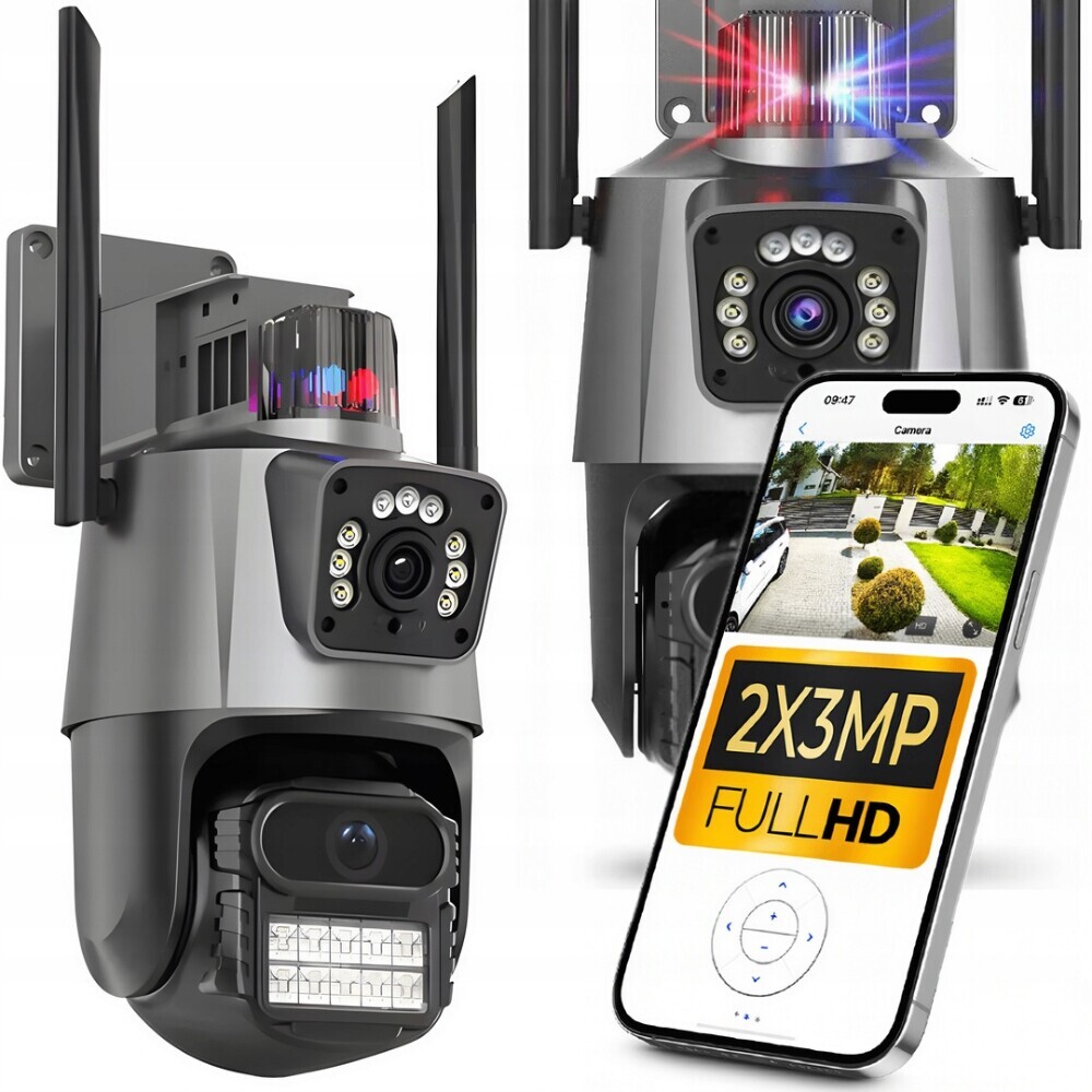 Dvojitá Otočná Wifi Kamera Ip Full Hd Audio Venkovní 2X3 Mpx Detekce