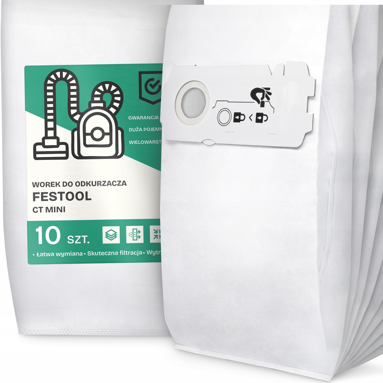 10 x Sáček Do Vysavače Festool Ct Mini Syntetický Textilní Sáčky G9-W