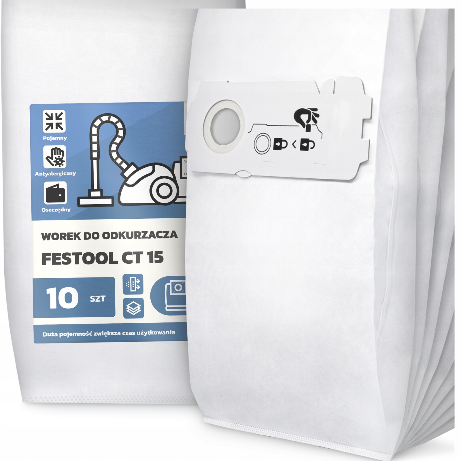 10 x Sáček Do Vysavače Festool Ct 15 Syntetický Textilní Velký Sáčky G9-W