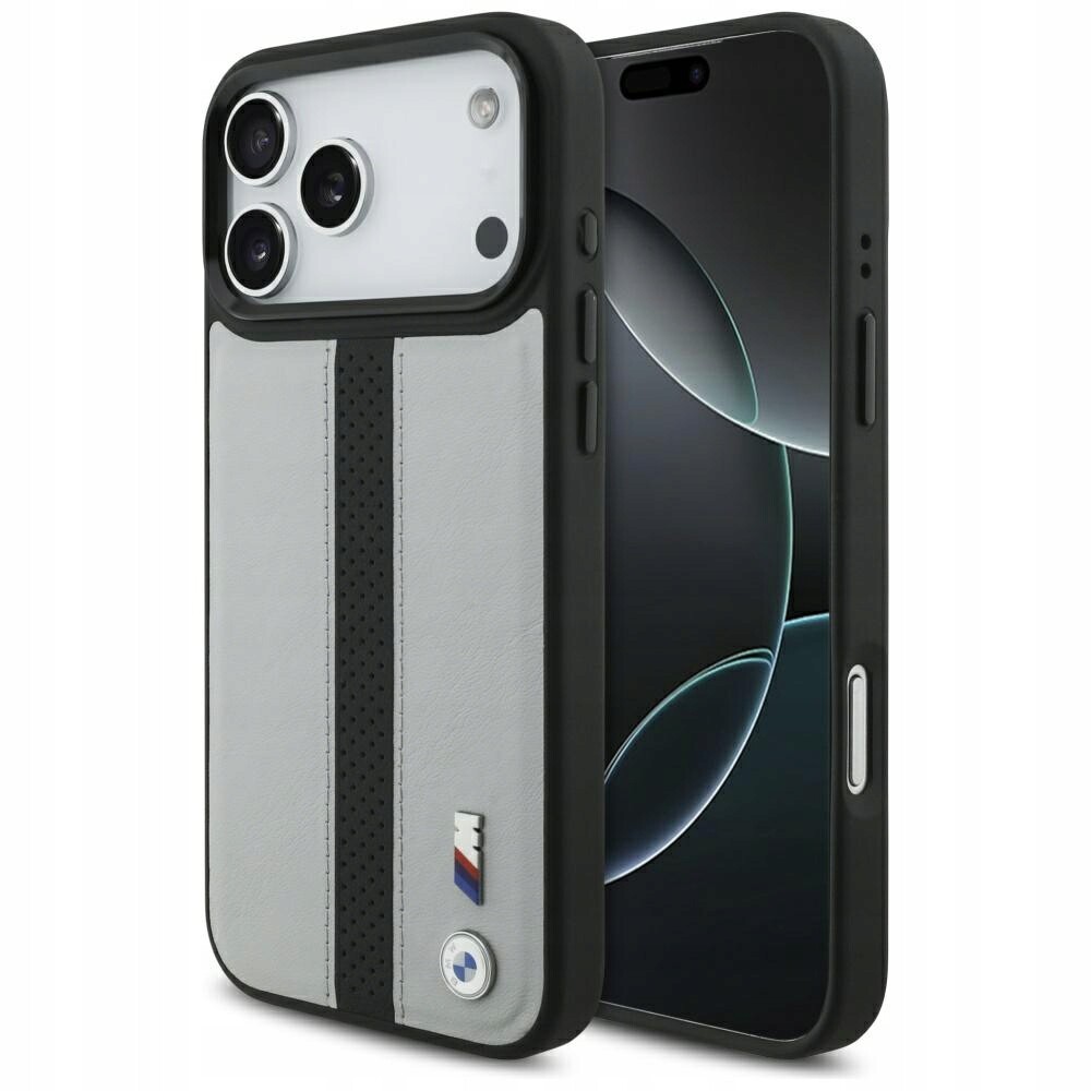 Pouzdro MagSafe s perforovaným pruhem a logem Bmw M pro iPhone 17 Pro Max, šedé