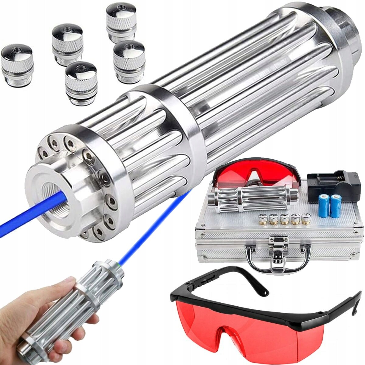 Silné laserové ukazovátko Laser Modrý 50000 mW Vypalující díry Kufr