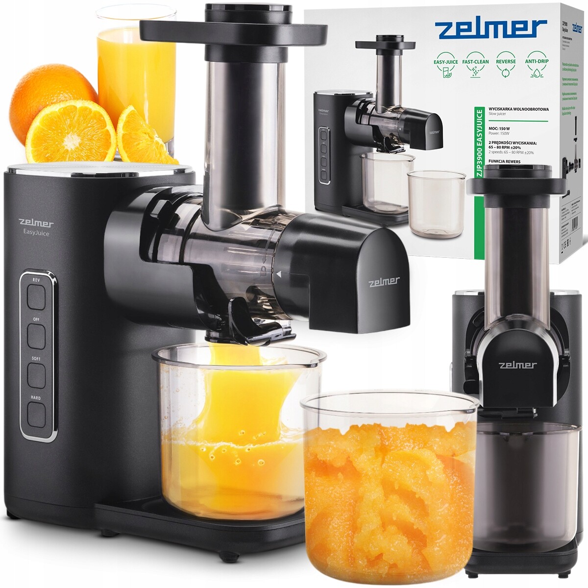 Zelmer ZJP3900 Černý pomalý odšťavňovač na ovoce zeleniny