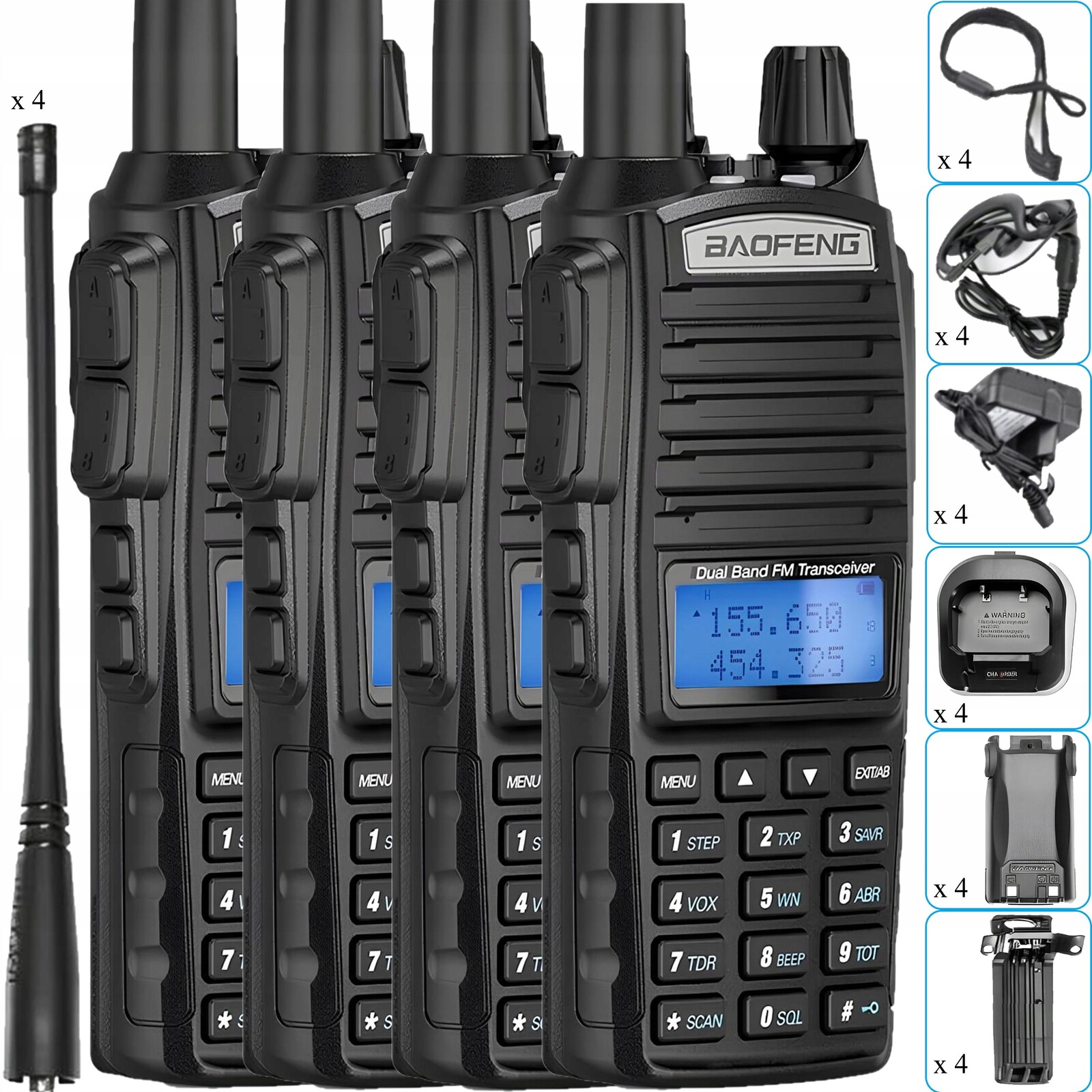 4 X Vysílačka UV-82 Baofeng Walkie Talkie Radiotelefon 5W Fm Rádio