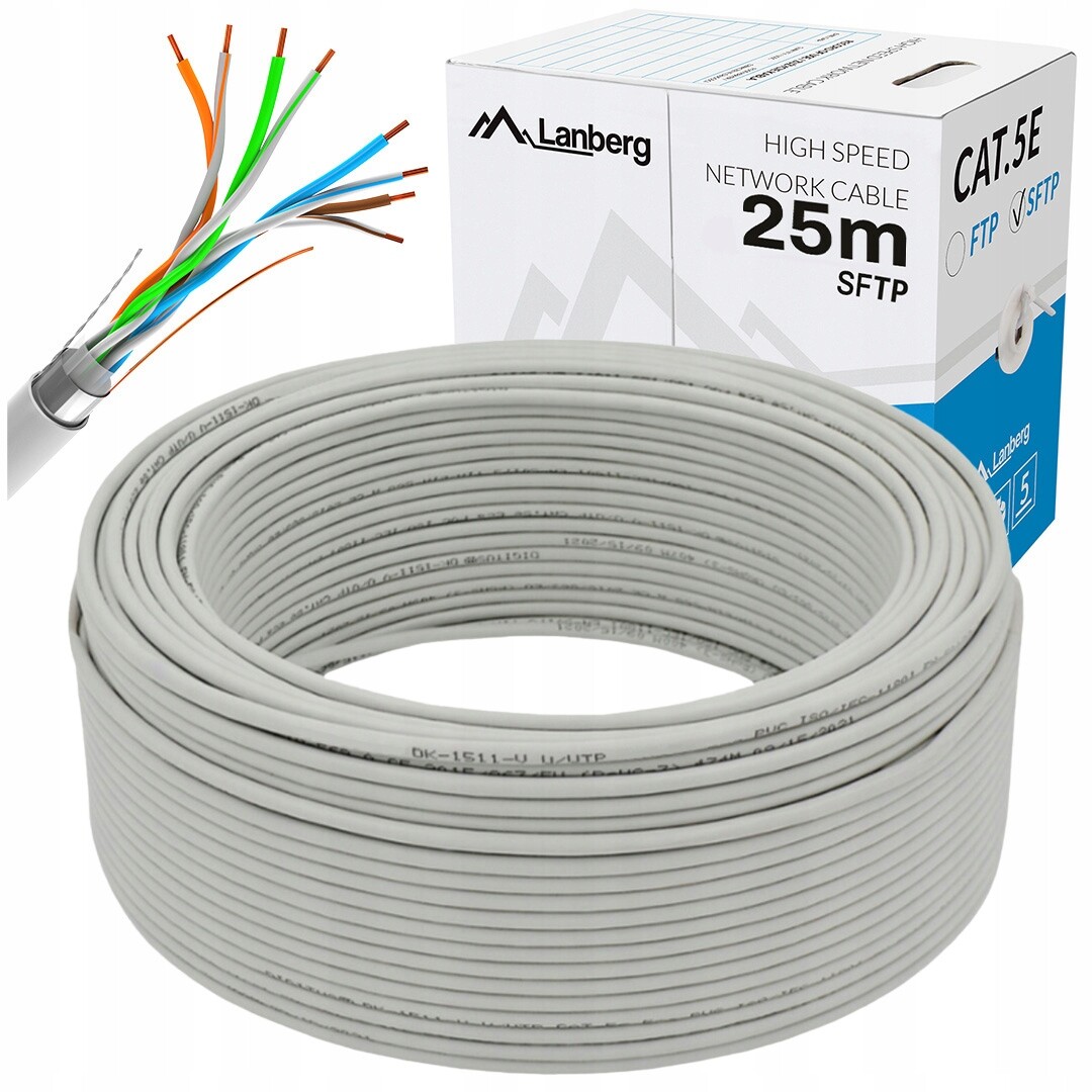 Kabel Lan S/ftp KAT.5E 25M Drát Cu Šedý Fluke Passed