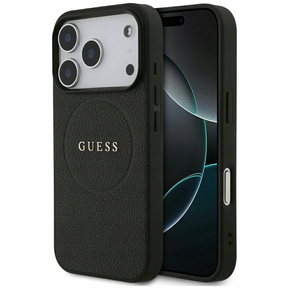 Pouzdro Guess Grained Ring MagSafe pro iPhone 17 Pro, černé