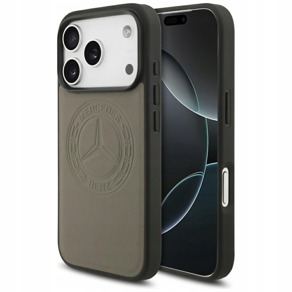 Pouzdro MagSafe s vintage logem Mercedes pro iPhone 17 Pro v šedohnědé barvě