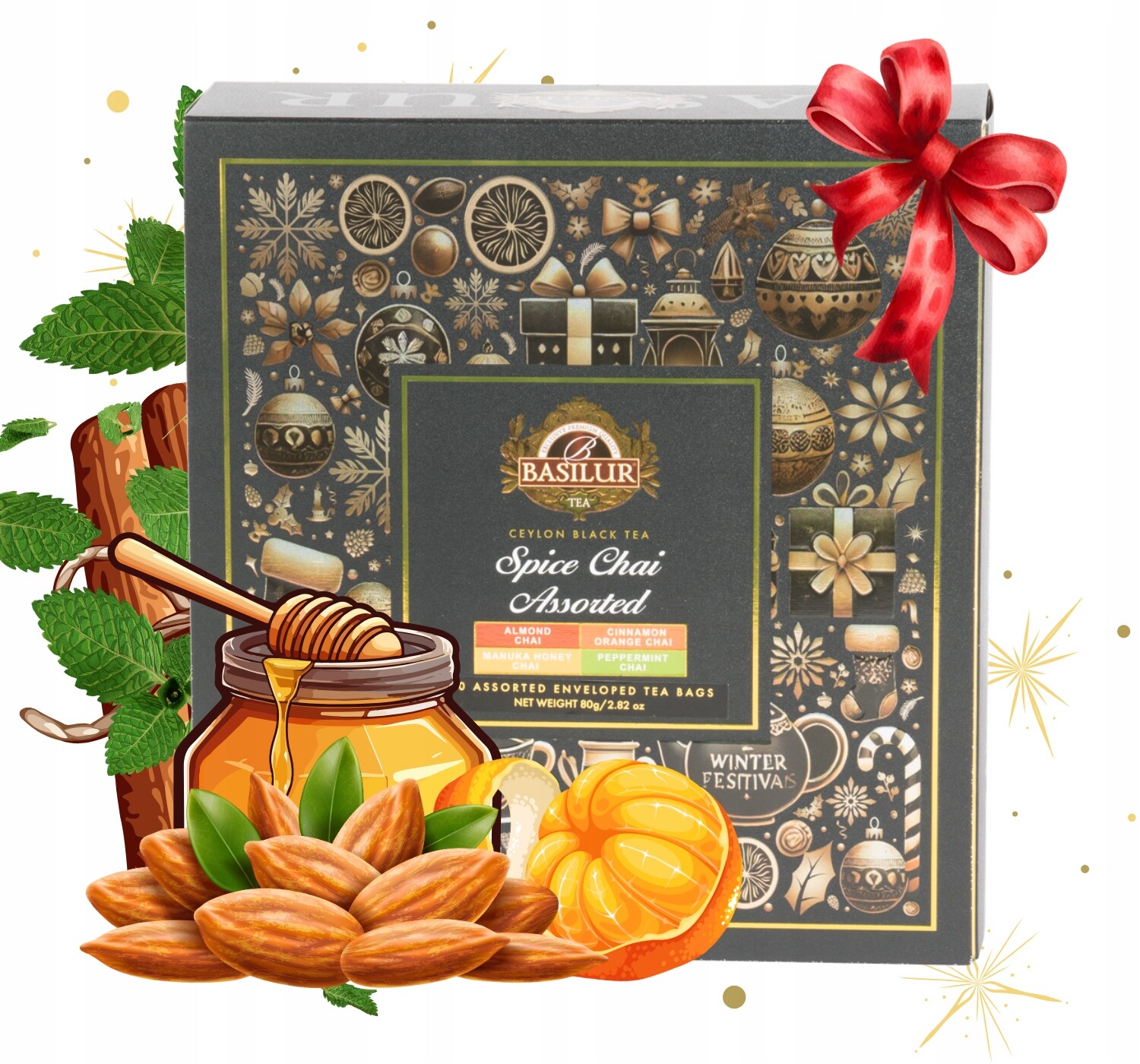 Basilur Christmas Box sada černých čaj 4 příchutě 40 ks v obálce