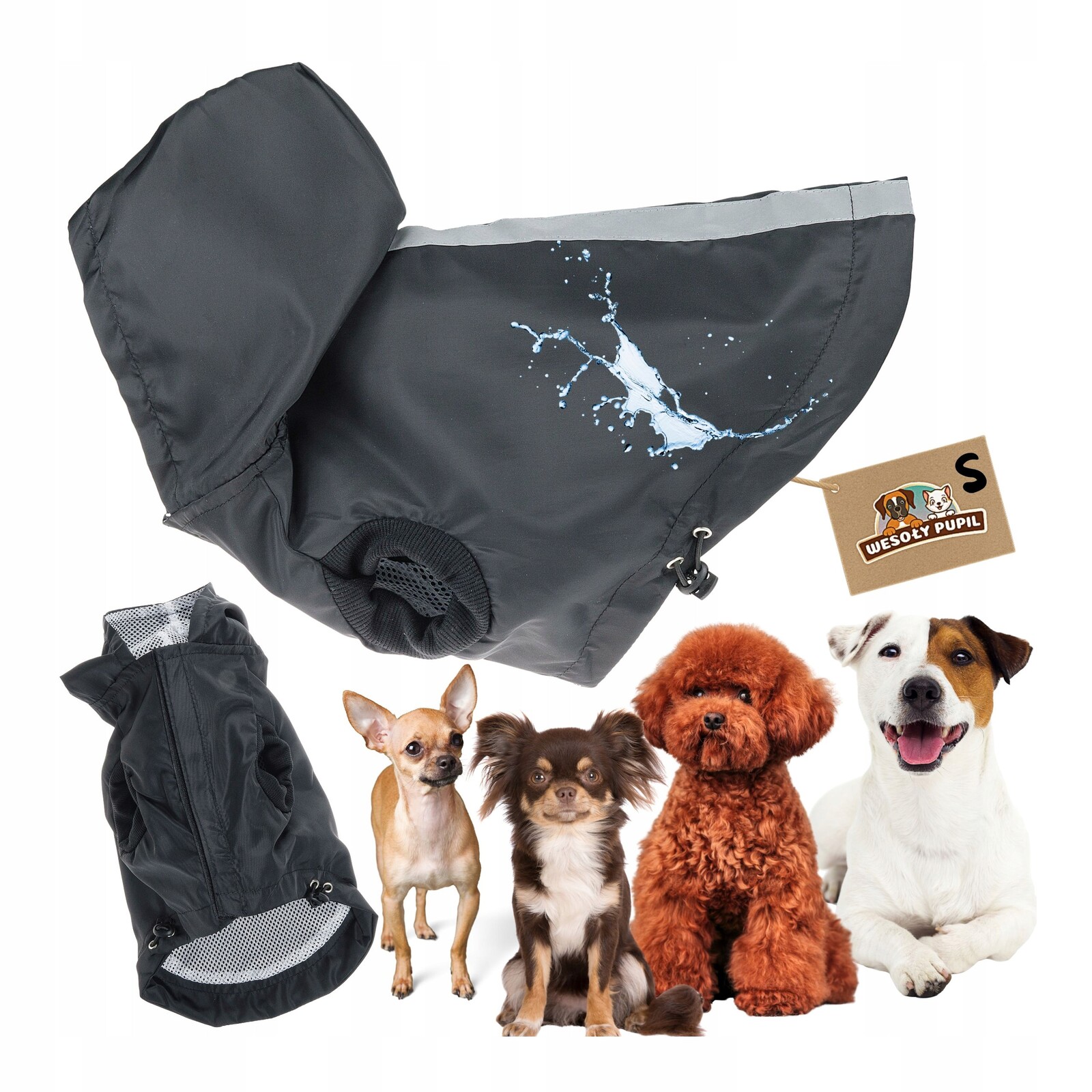 Nepromokavé oblečení pro malého psa, nepromokavá bunda proti dešti, velikost S