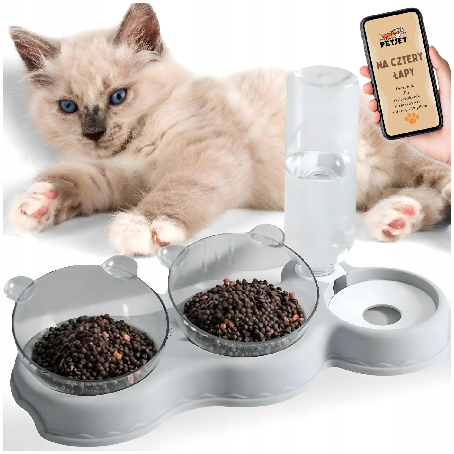 Trojitá Miska Pro Kočky Psa S Dávkovačem A Zásobníkem Vody Na Stojanu Napáječka