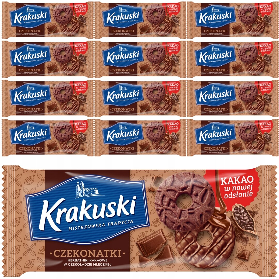 Krakuski Čokoládové Sušenky kakaové v mléčné čokoládě 165 g x 13 ks