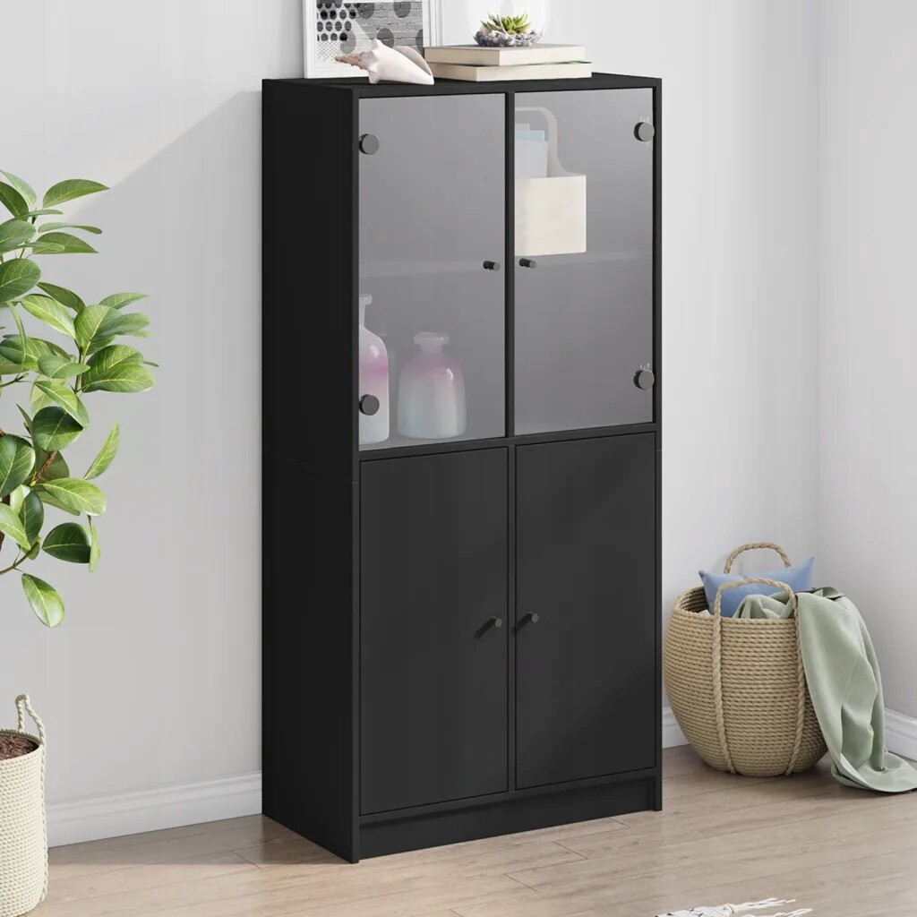 Highboard s dvířky černý 68 x 37 x 142 cm kompozitní dřevo Černý 3295865