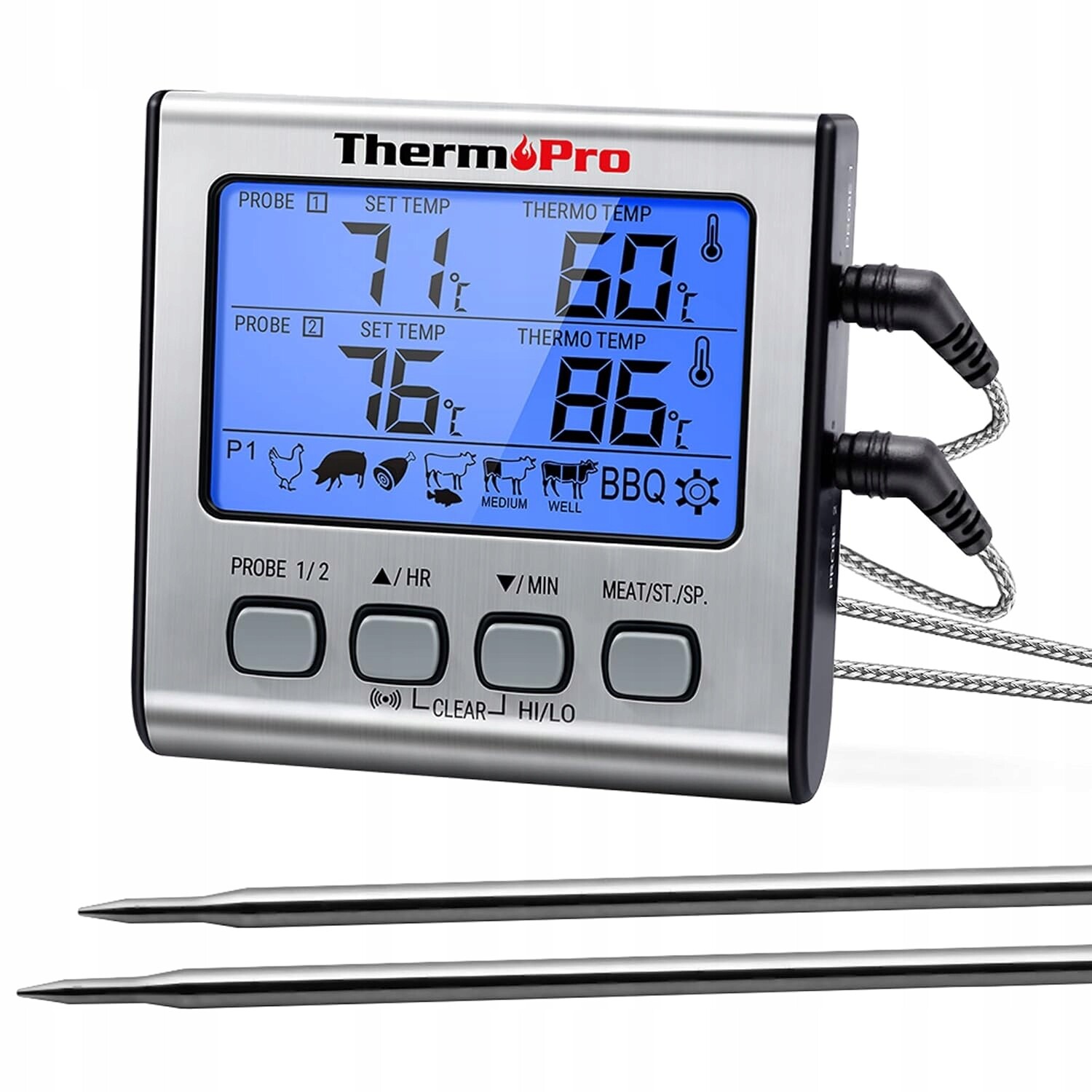 ThermoPro TP17 Digitální teploměr na maso a potraviny, 2 sondy, Grilovací Udírna