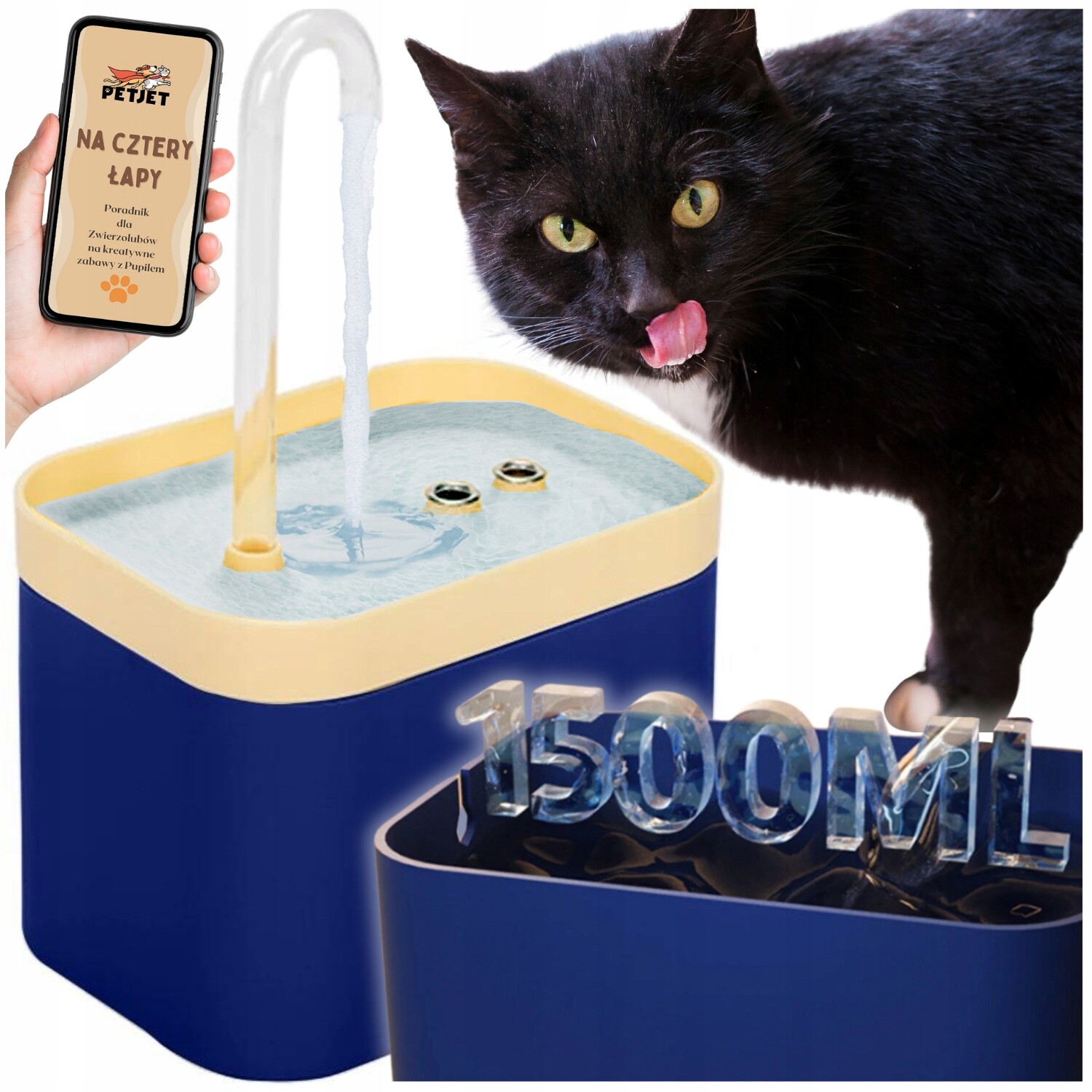 Automatické Krmítko Fontána Miska Pro Kočky Psa Na Vodu Tmavě Modrá 1500 ML