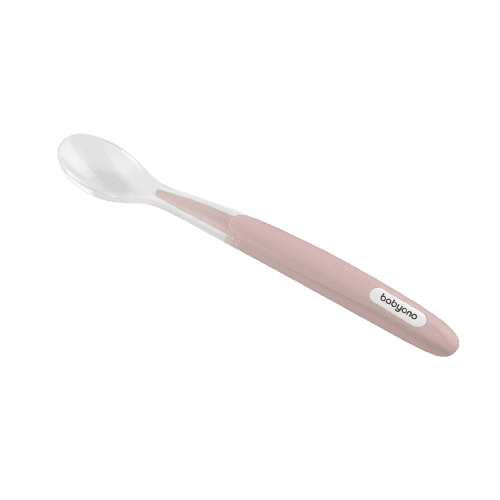 BABYONO Lžička silikonová s měkkým koncem růžová 6m+