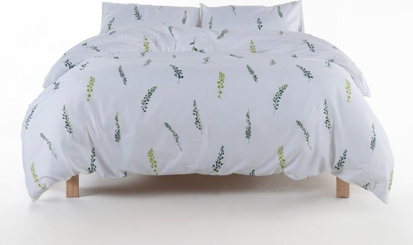 Bílé/zelené povlečení na dvoulůžko/prodloužené z bavlněného saténu 240x220 cm Marseille Floral – Mila Home Luxury