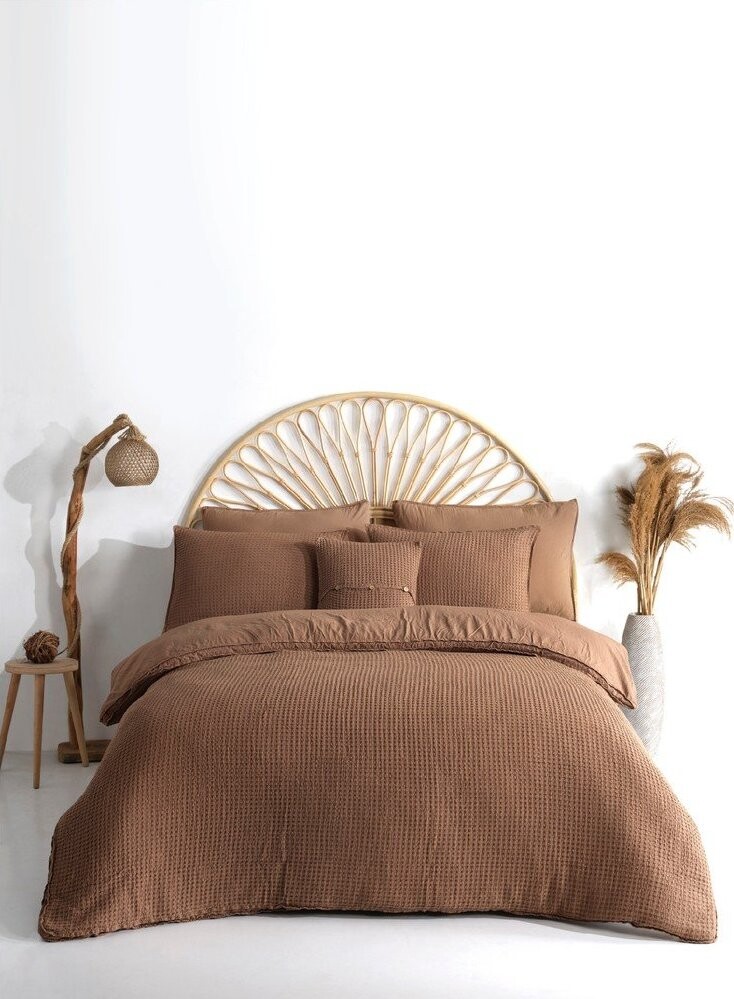 Hnědé povlečení na dvoulůžko/prodloužené z bavlny Renforcé 240x220 cm Waffle Striped – Mila Home Luxury