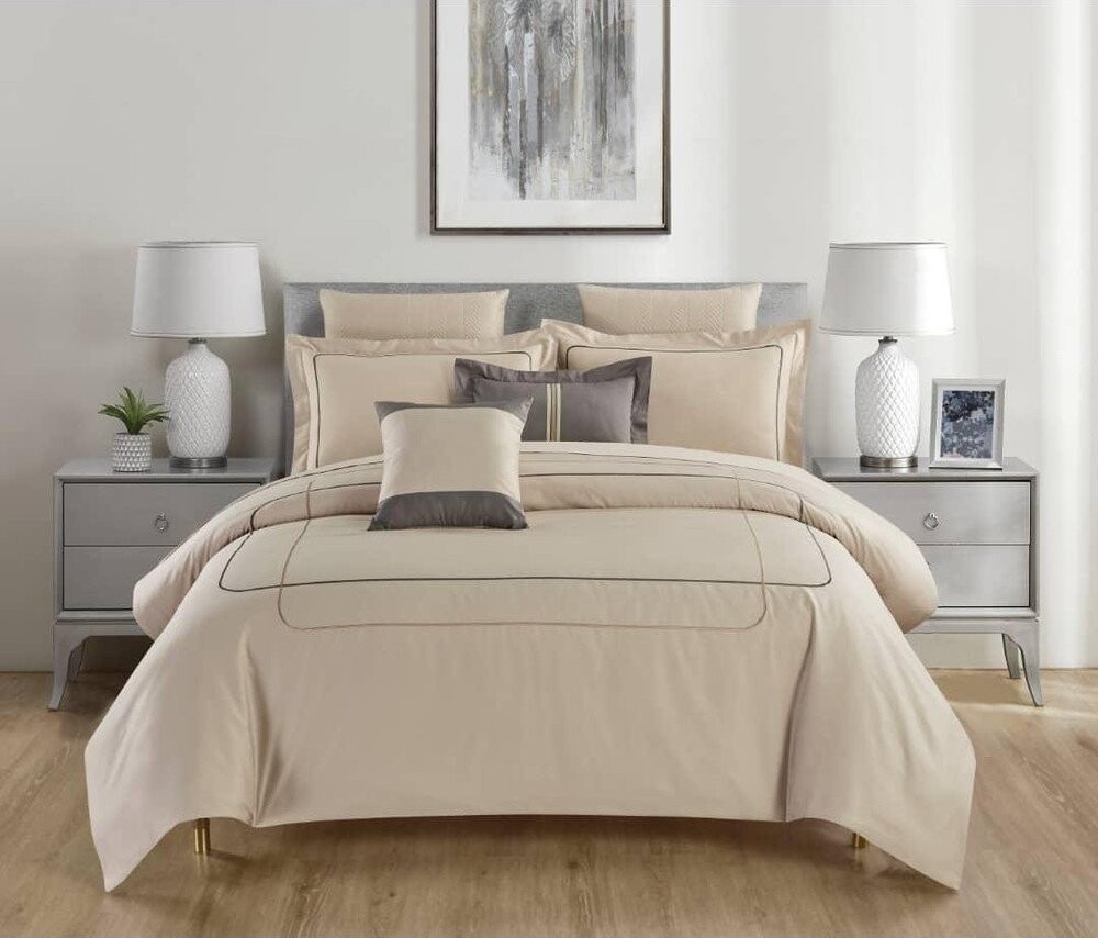 Béžové povlečení na dvoulůžko/prodloužené z bavlny Renforcé s prostěradlem/6dílné 240x220 cm Calm of Lines – Mila Home Luxury