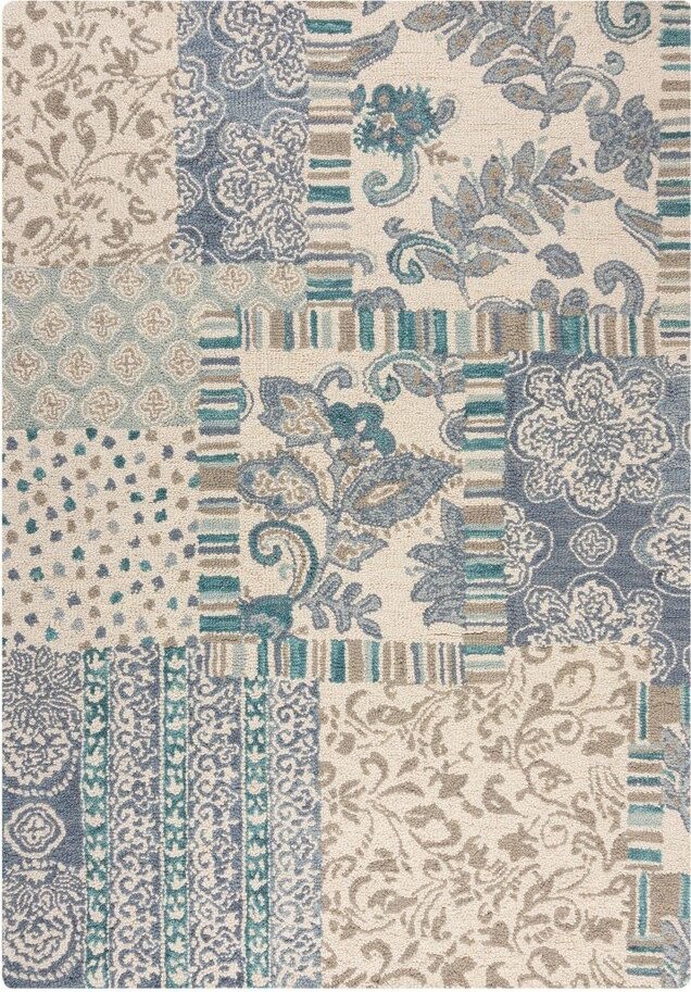 Modrý/béžový ručně tkaný vlněný koberec 200x290 cm Eloise Patchwork – Flair Rugs