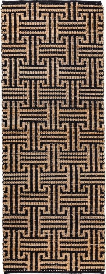 Černý/v přírodní barvě ručně tkaný běhoun s příměsí juty 80x230 cm Meander Jute – Flair Rugs