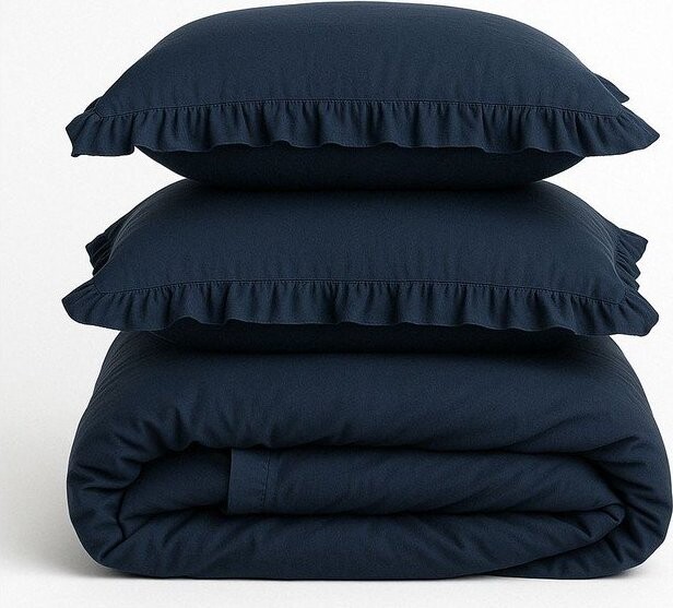 Tmavě modré povlečení na dvoulůžko/prodloužené z bavlny Renforcé 240x220 cm Ruffle Striped – Mila Home Luxury