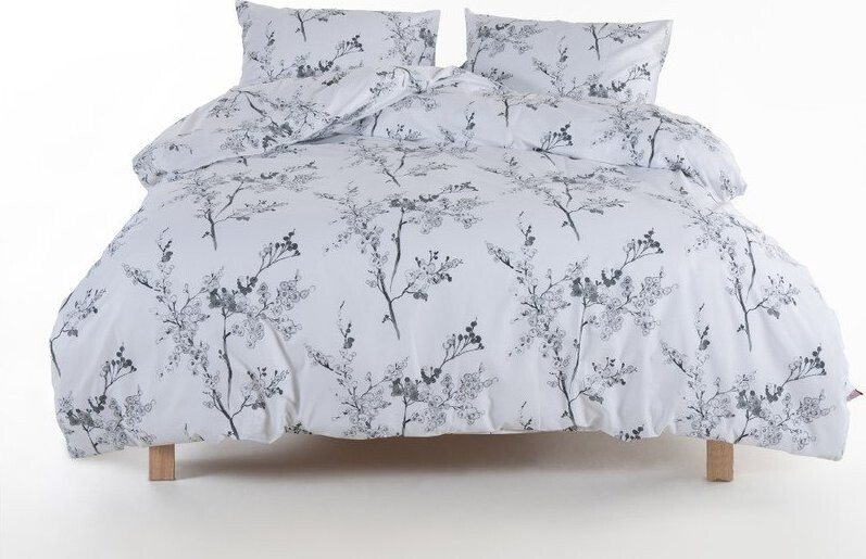 Bílé/šedé povlečení na jednolůžko z bavlny Renforcé 140x200 cm White Floral – Mila Home Luxury