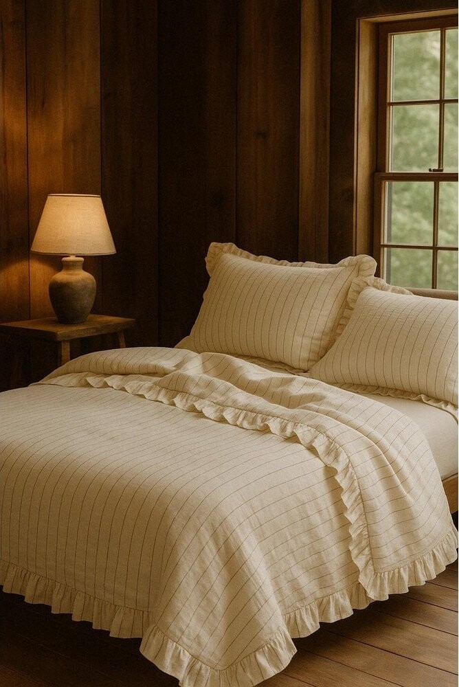 Béžové povlečení na jednolůžko z bavlny Renforcé 140x200 cm Amalia Striped – Mila Home Luxury