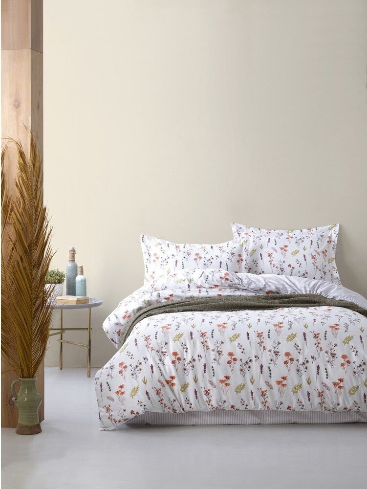 Bílé povlečení na jednolůžko z bavlny Renforcé 140x200 cm Floral Dance Autumn – Mila Home Luxury