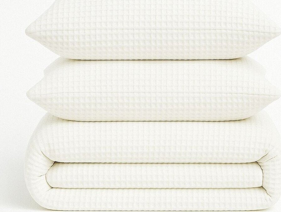 Bílé povlečení na jednolůžko z bavlny Renforcé 140x200 cm Waffle Striped – Mila Home Luxury
