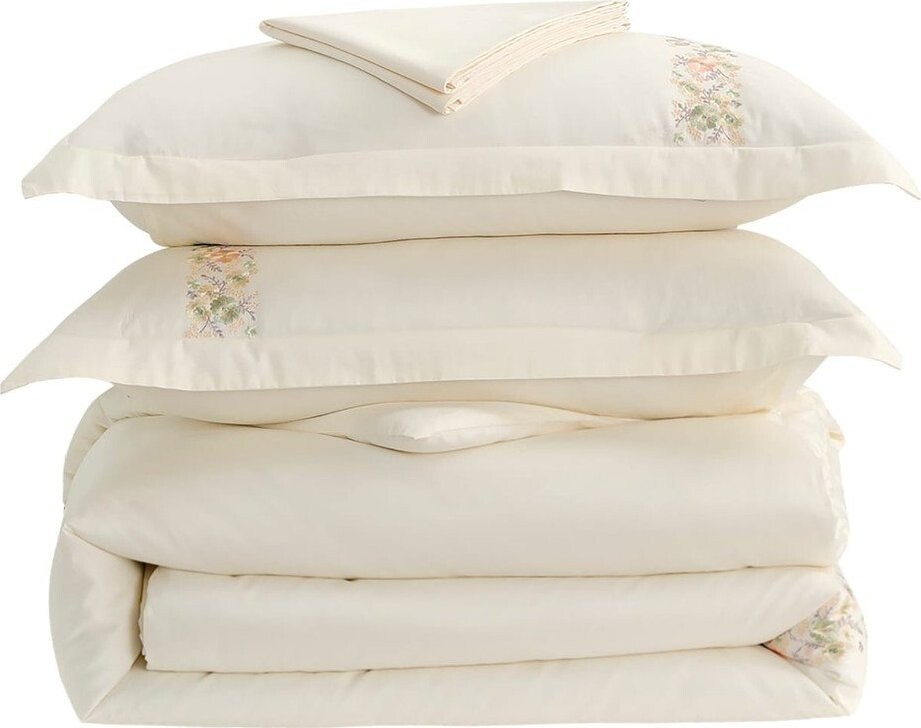 Krémové povlečení na jednolůžko z bavlněného saténu s prostěradlem/6dílné 140x200 cm Maison Bloom – Mila Home Luxury