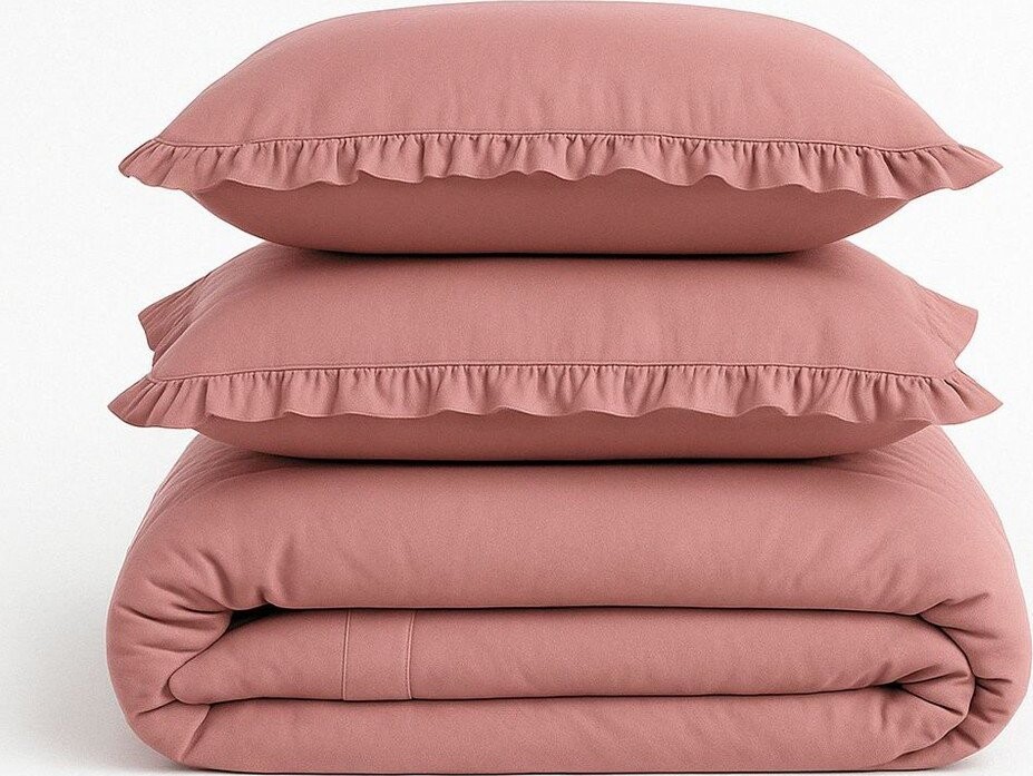 Růžové povlečení na dvoulůžko/prodloužené z bavlny Renforcé 240x220 cm Ruffle Striped – Mila Home Luxury