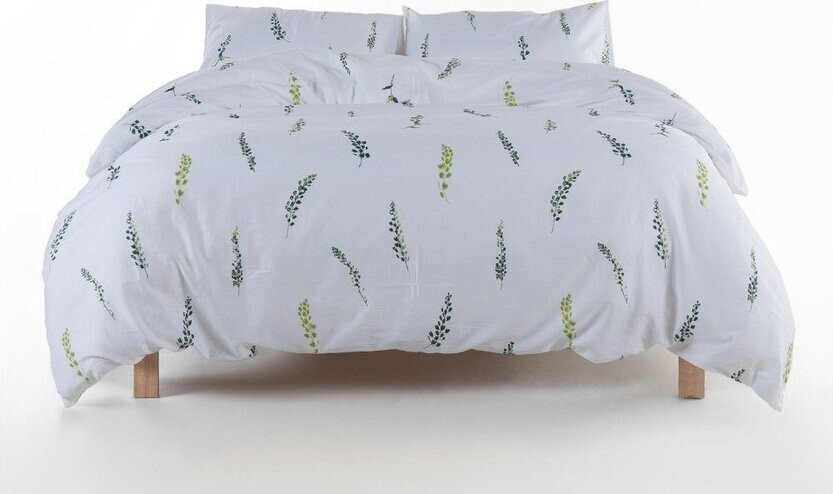Bílé/zelené povlečení na jednolůžko z bavlněného saténu 140x200 cm Marseille Floral – Mila Home Luxury