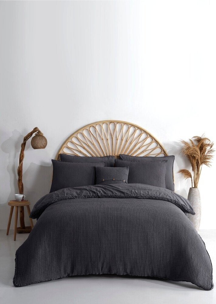 Antracitové povlečení na jednolůžko z bavlny Renforcé 140x200 cm Waffle Striped – Mila Home Luxury