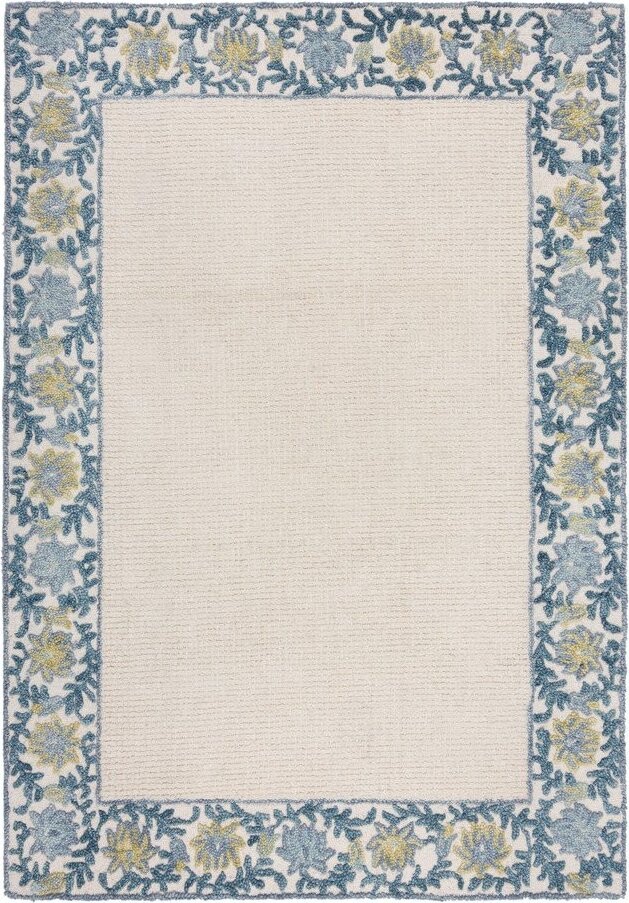 Modrý/slonovinový ručně tkaný koberec s příměsí vlny 160x230 cm Myla Floral Frame – Flair Rugs