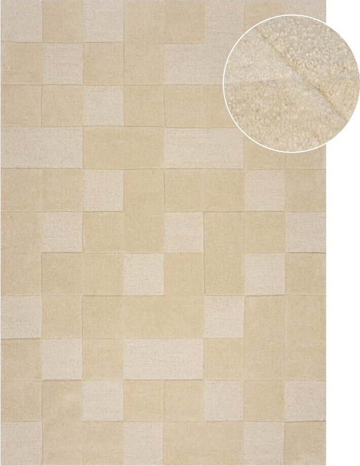 Béžový ručně tkaný vlněný koberec 240x340 cm Checkerboard – Flair Rugs