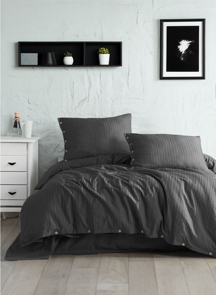 Tmavě šedé povlečení na dvoulůžko/prodloužené z bavlny Renforcé 240x220 cm Como Striped – Mila Home Luxury