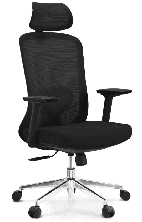 Kancelářská ergonomická židle ASPEN s podhlavníkem — síť, černý plast, nosnost 120 kg, černá