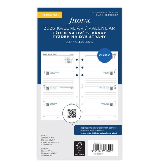 Kalendář do diáře Filofax 2026 - osobní - týdenní - na 2 strany, linky - 6847126 - Filofax