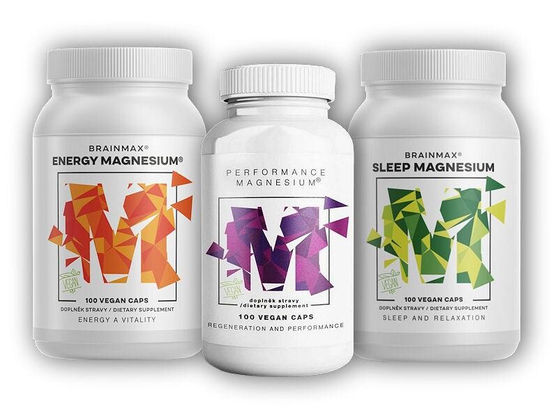 BrainMax Performance Magnesium + Sleep Magnesium + Energy Magnesium 3x 100 kapslí