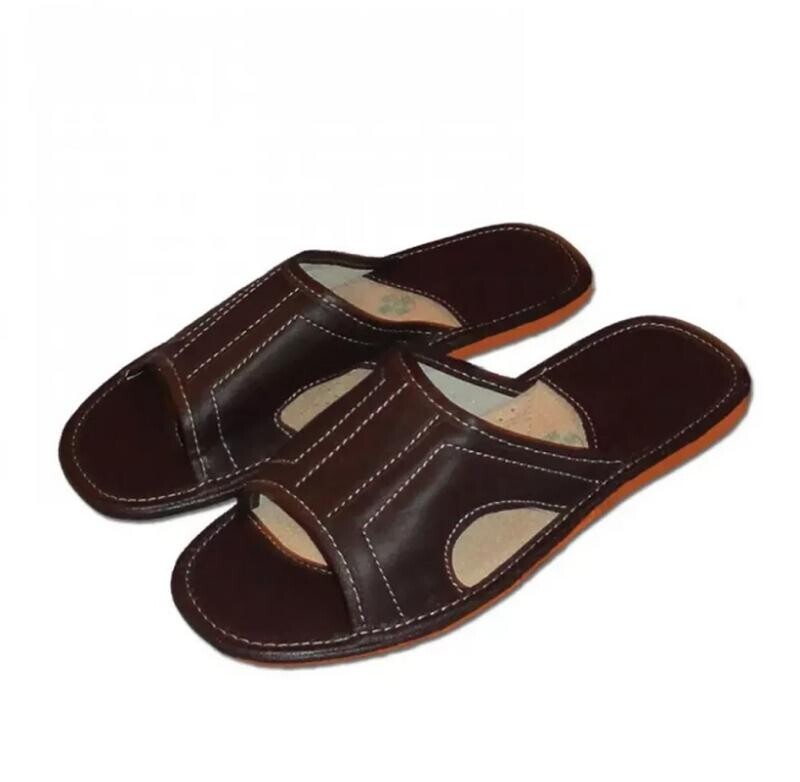 Ovčíno pánské kožené domácí pantofle - bez špice