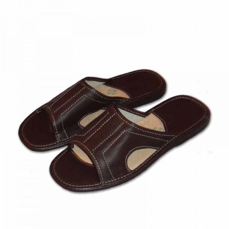 Ovčíno pánské kožené domácí pantofle - bez špice - venkovní