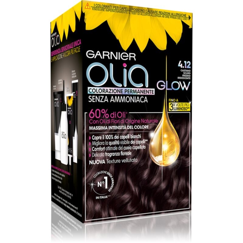 Garnier Olia permanentní barva na vlasy odstín 4.12 Castano Scuro Freddo Iridescente 1 ks