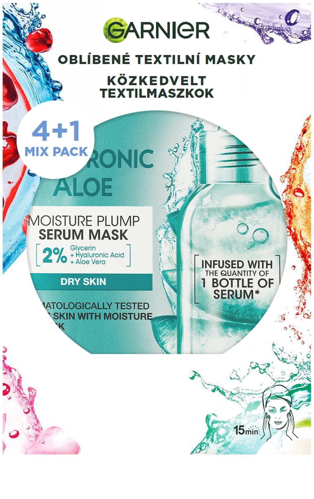 Garnier Sada textilních pleťových masek Party Mix 4+1 ks