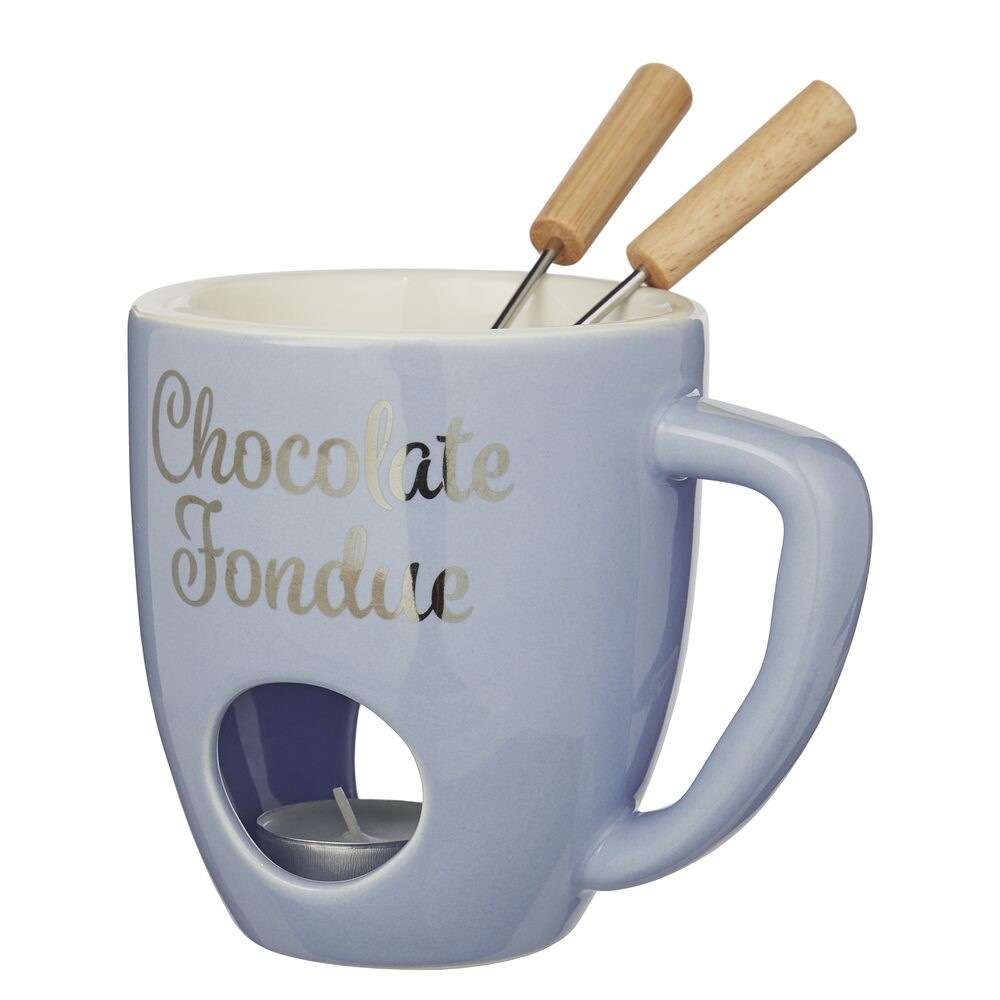 CHOCOLATE FONDUE Hrnek se 2 vidličkami - sv. modrá